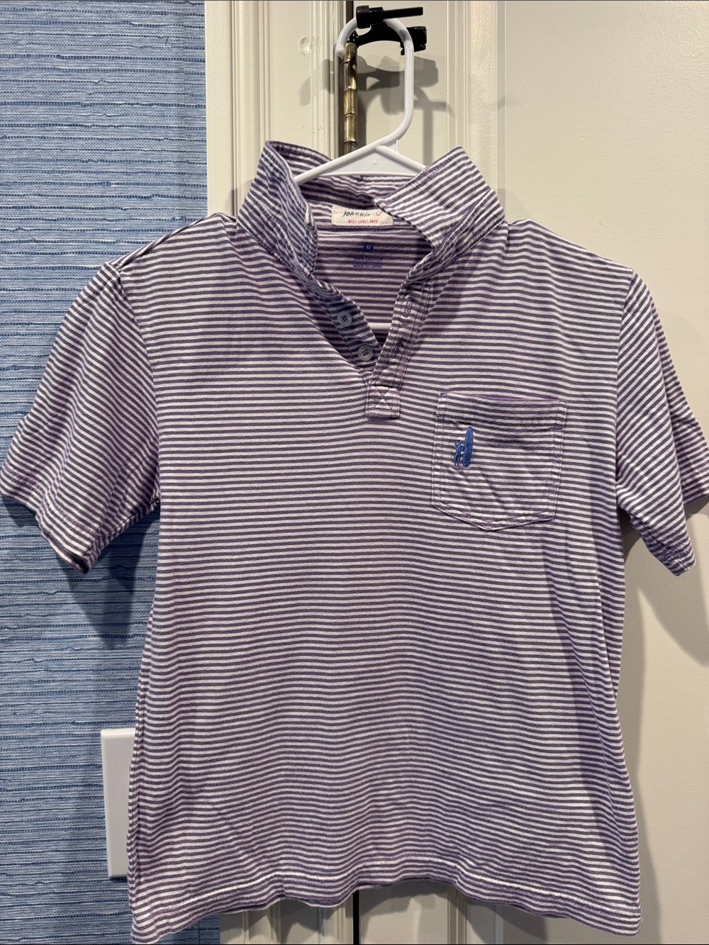 johnnie-O Purple & White Striped Polo with Chest Pocket